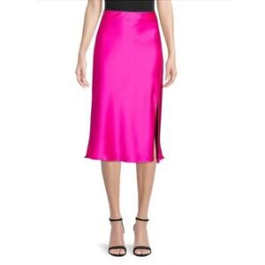Women's Renee C. Silky Satin Slit Midi Skirt sz M in Fuschia Contemporary Barbie